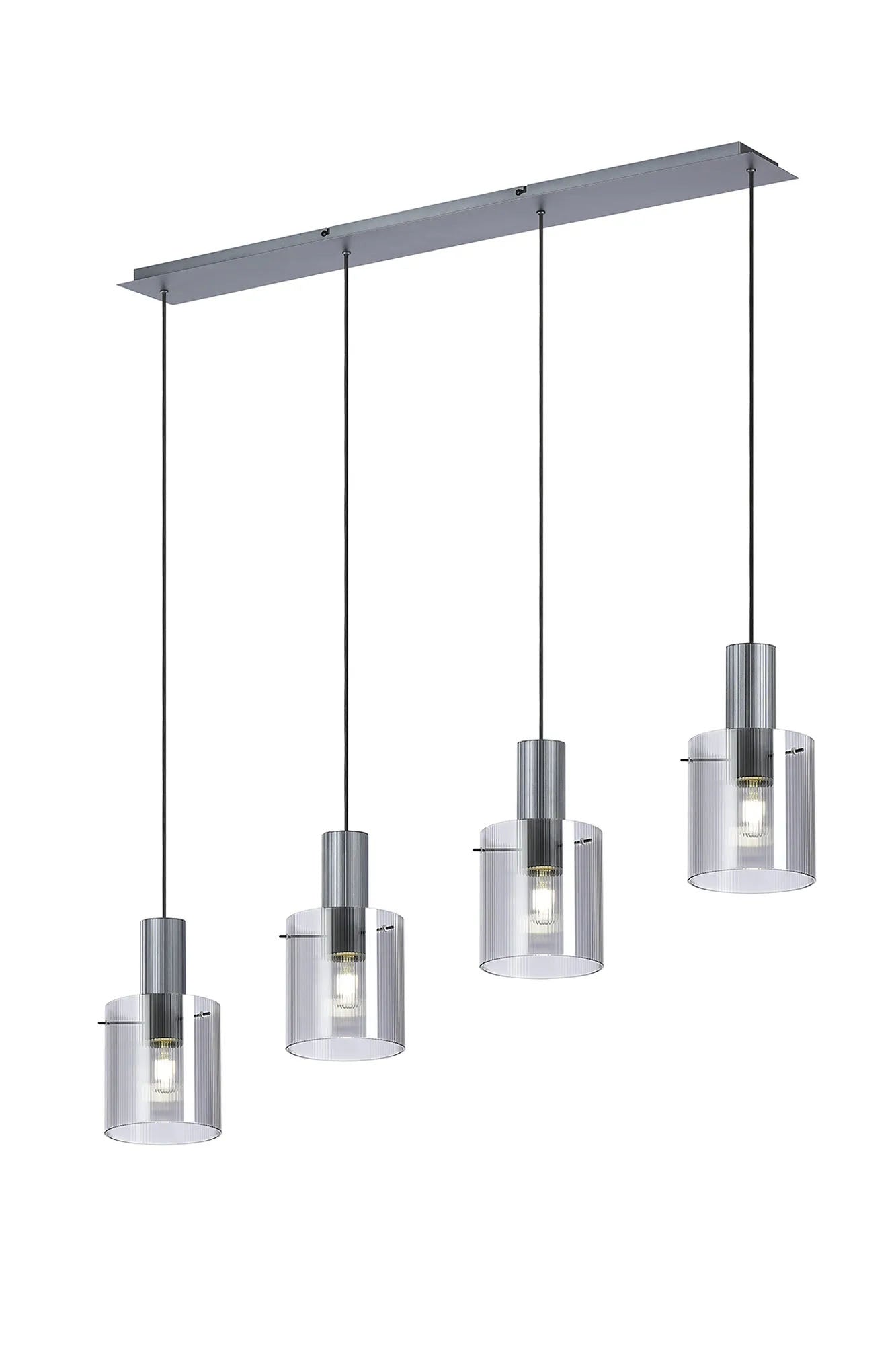 Aouchiche Linear Pendant, 4 Light Adjustable E27, Dark Grey/Smoke Narrow Line Glass