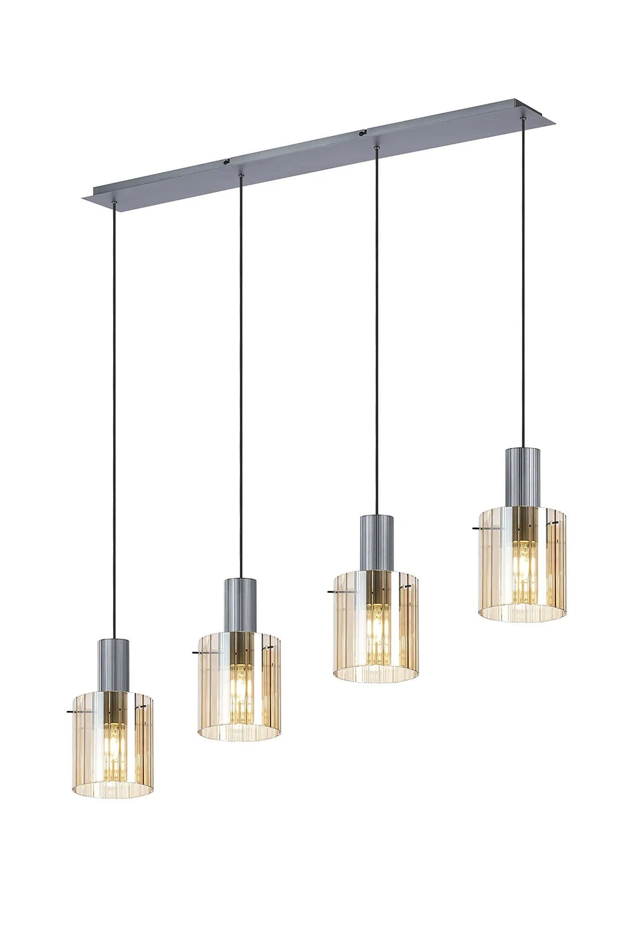 Aouchiche Linear Pendant, 4 Light Adjustable E27, Dark Grey/Amber Wide Line Glass