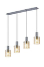 Aouchiche Linear Pendant, 4 Light Adjustable E27, Dark Grey/Amber Wide Line Glass
