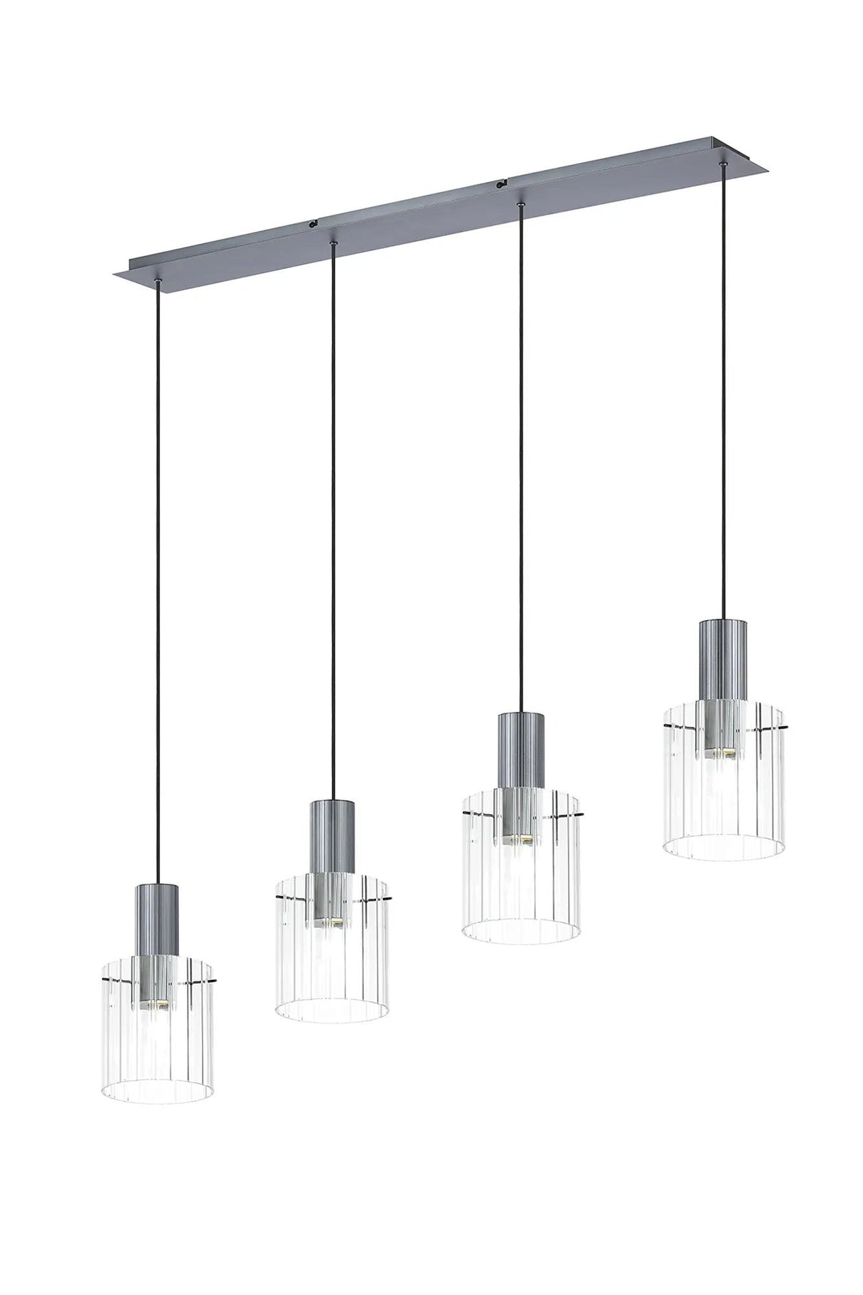 Aouchiche Linear Pendant, 4 Light Adjustable E27, Dark Grey/Clear Wide Line Glass
