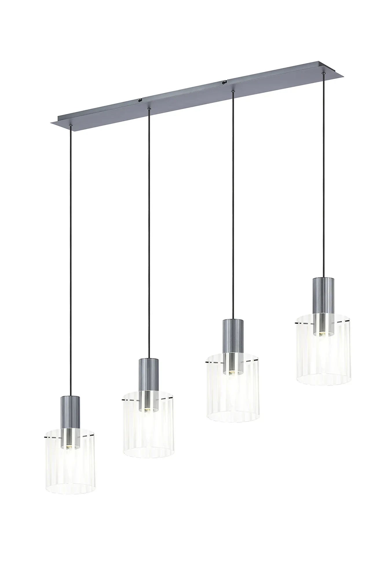 Aouchiche Linear Pendant, 4 Light Adjustable E27, Dark Grey/Frosted/Clear Wide Line Glass