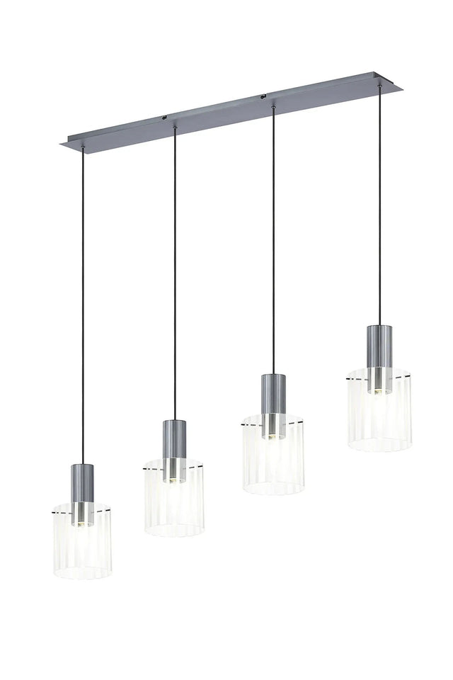Aouchiche Linear Pendant, 4 Light Adjustable E27, Dark Grey/Frosted/Clear Wide Line Glass