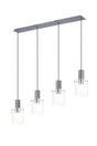 Aouchiche Linear Pendant, 4 Light Adjustable E27, Dark Grey/Frosted/Clear Wide Line Glass
