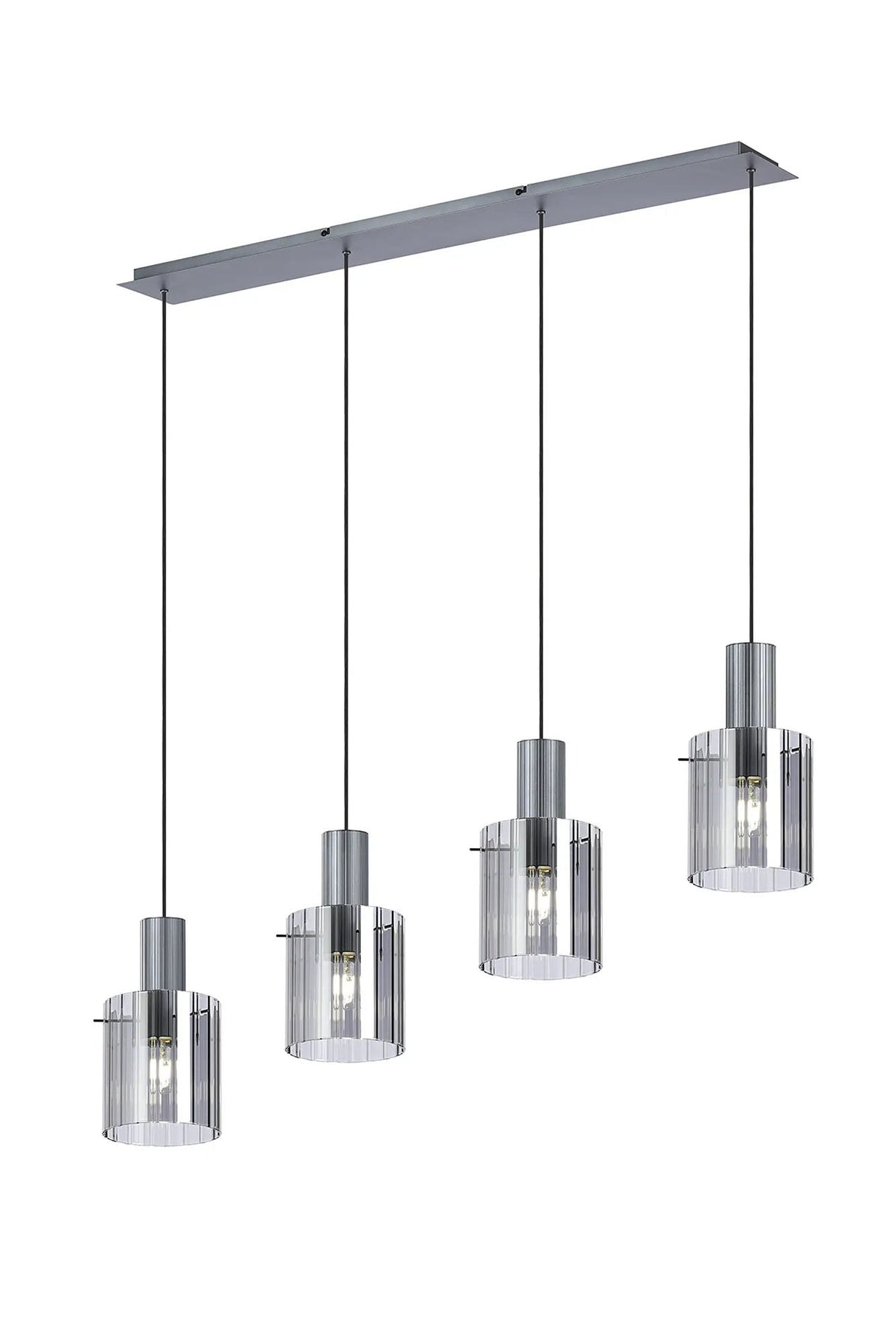 Aouchiche Linear Pendant, 4 Light Adjustable E27, Dark Grey/Smoke Wide Line Glass
