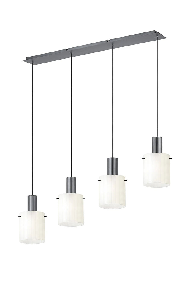 Aouchiche Linear Pendant, 4 Light Adjustable E27, Dark Grey/Gloss White Wide Line Glass
