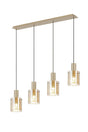 Aouchiche Linear Pendant, 4 Light Adjustable E27, Light Gold/Amber Narrow Line Glass