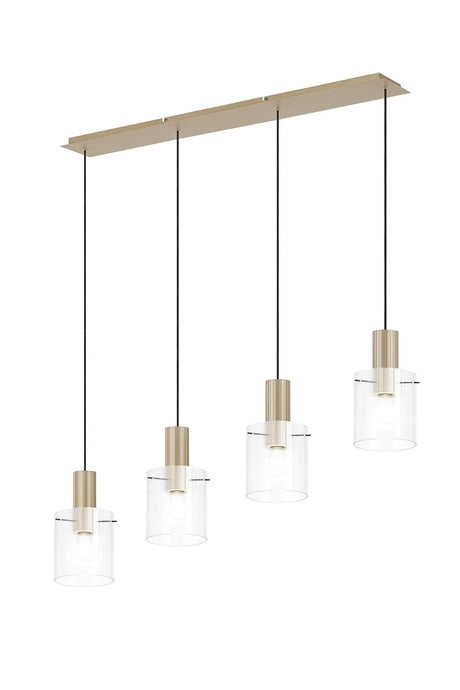 Aouchiche Linear Pendant, 4 Light Adjustable E27, Light Gold/Clear Narrow Line Glass