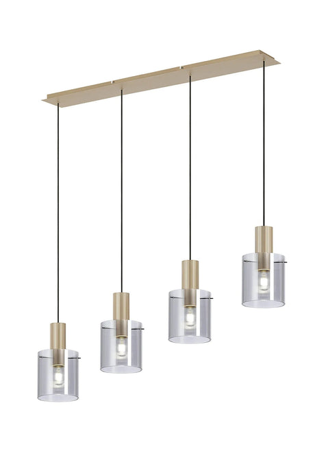 Aouchiche Linear Pendant, 4 Light Adjustable E27, Light Gold/Smoke Narrow Line Glass