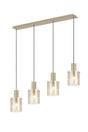Aouchiche Linear Pendant, 4 Light Adjustable E27, Light Gold/Amber Wide Line Glass
