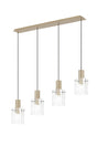 Aouchiche Linear Pendant, 4 Light Adjustable E27, Light Gold/Clear Wide Line Glass