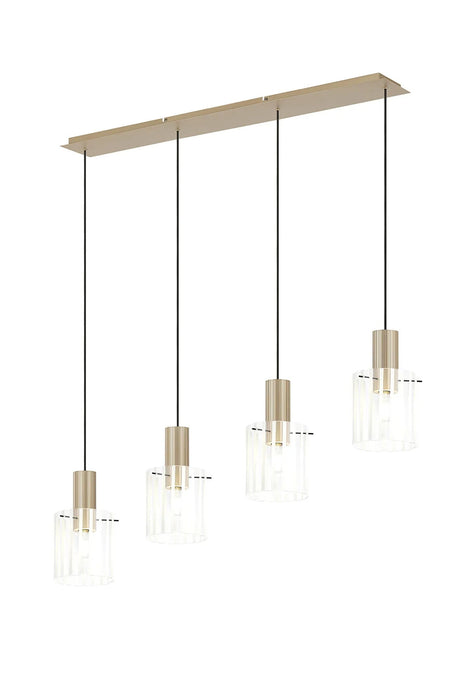 Aouchiche Linear Pendant, 4 Light Adjustable E27, Light Gold/Frosted/Clear Wide Line Glass