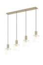 Aouchiche Linear Pendant, 4 Light Adjustable E27, Light Gold/Frosted/Clear Wide Line Glass