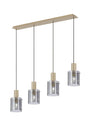 Aouchiche Linear Pendant, 4 Light Adjustable E27, Light Gold/Smoke Wide Line Glass