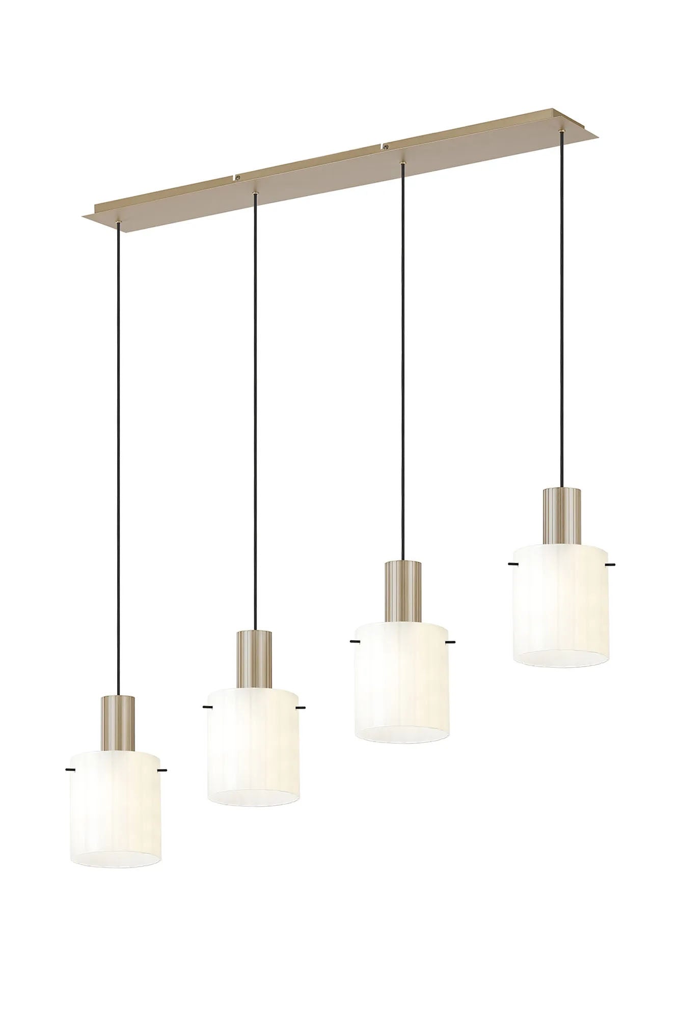 Aouchiche Linear Pendant, 4 Light Adjustable E27, Light Gold/Gloss White Wide Line Glass