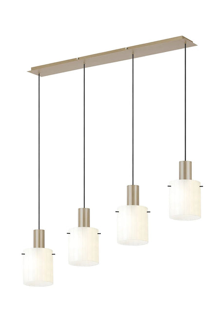 Aouchiche Linear Pendant, 4 Light Adjustable E27, Light Gold/Gloss White Wide Line Glass