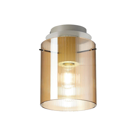 Aouchiche Round Ceiling Flush, 1 Light Flush Fitting E27, Beige Stone/Amber Narrow Line Glass