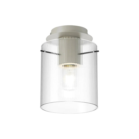 Aouchiche Round Ceiling Flush, 1 Light Flush Fitting E27, Beige Stone/Clear Narrow Line Glass