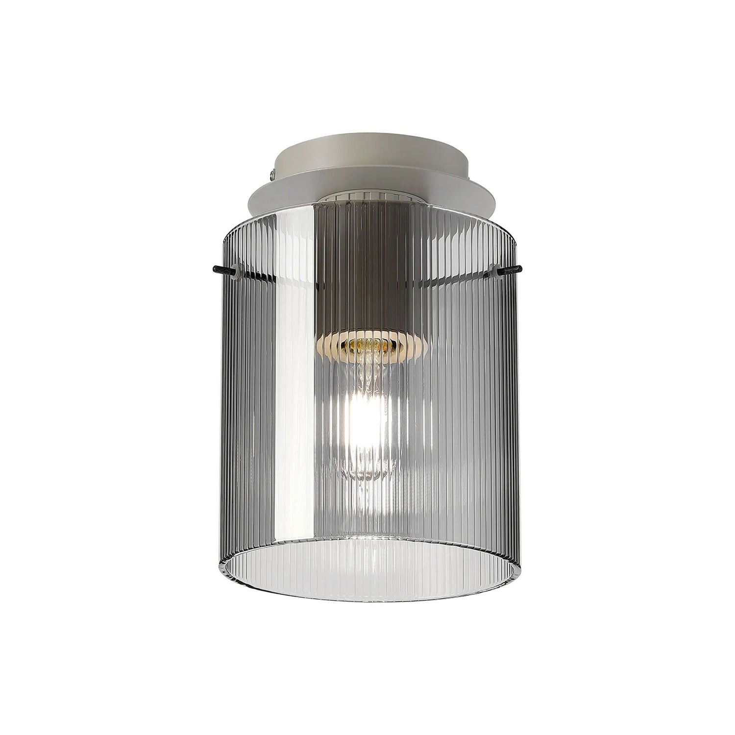 Aouchiche Round Ceiling Flush, 1 Light Flush Fitting E27, Beige Stone/Smoke Narrow Line Glass