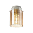 Aouchiche Round Ceiling Flush, 1 Light Flush Fitting E27, Beige Stone/Amber Wide Line Glass