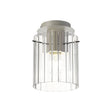 Aouchiche Round Ceiling Flush, 1 Light Flush Fitting E27, Beige Stone/Clear Wide Line Glass