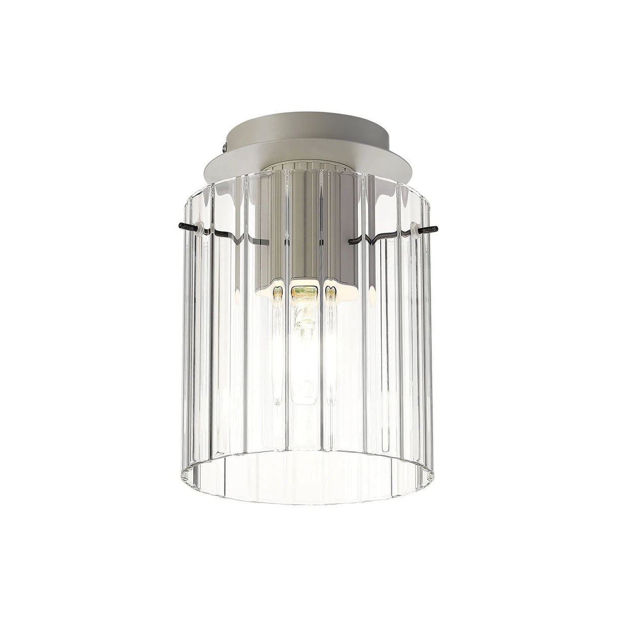 Aouchiche Round Ceiling Flush, 1 Light Flush Fitting E27, Beige Stone/Clear Wide Line Glass