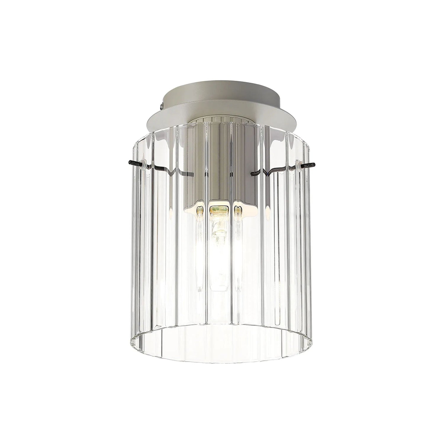Aouchiche Round Ceiling Flush, 1 Light Flush Fitting E27, Beige Stone/Clear Wide Line Glass