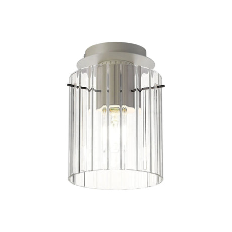 Aouchiche Round Ceiling Flush, 1 Light Flush Fitting E27, Beige Stone/Clear Wide Line Glass