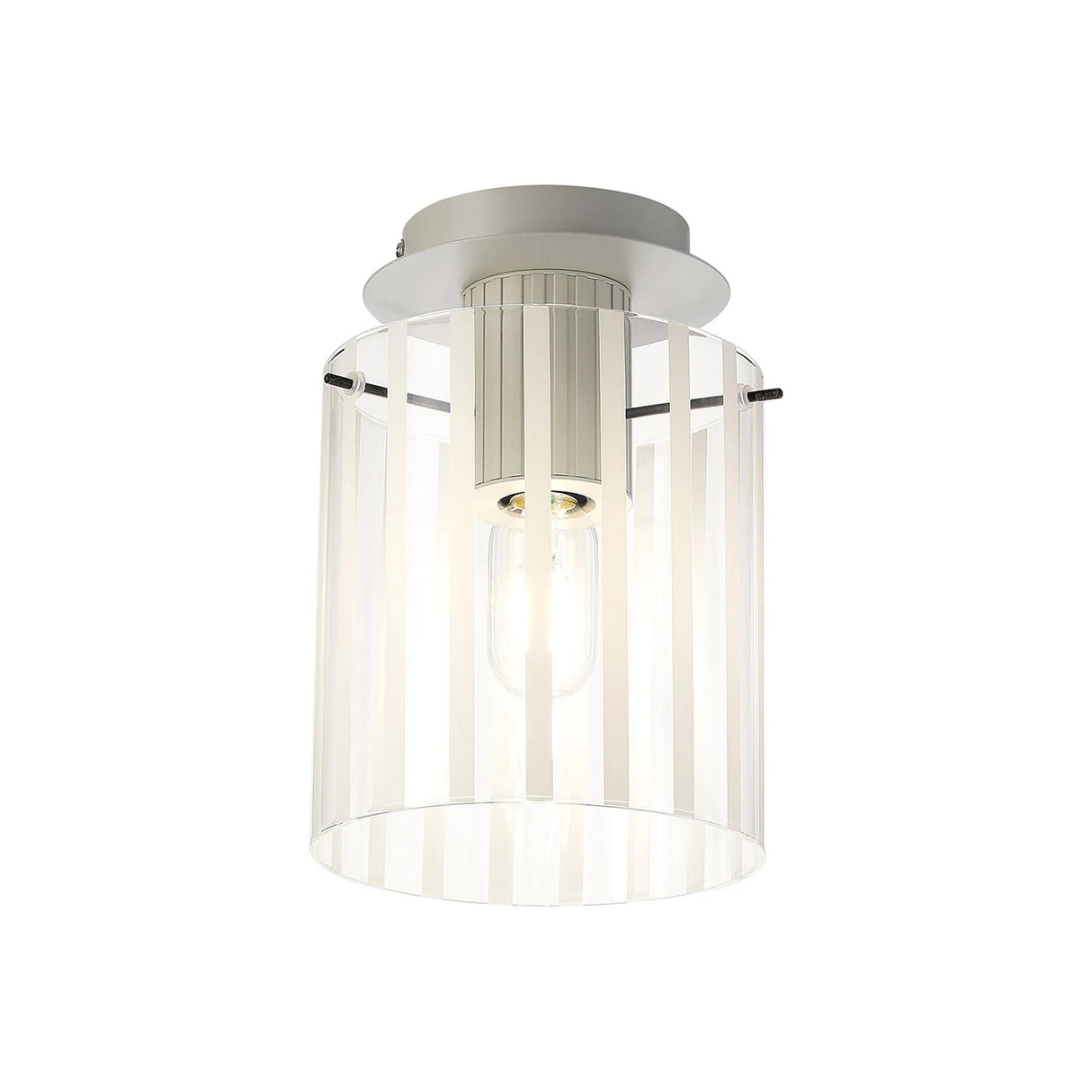Aouchiche Round Ceiling Flush, 1 Light Flush Fitting E27, Beige Stone/Frosted/Clear Wide Line Glass