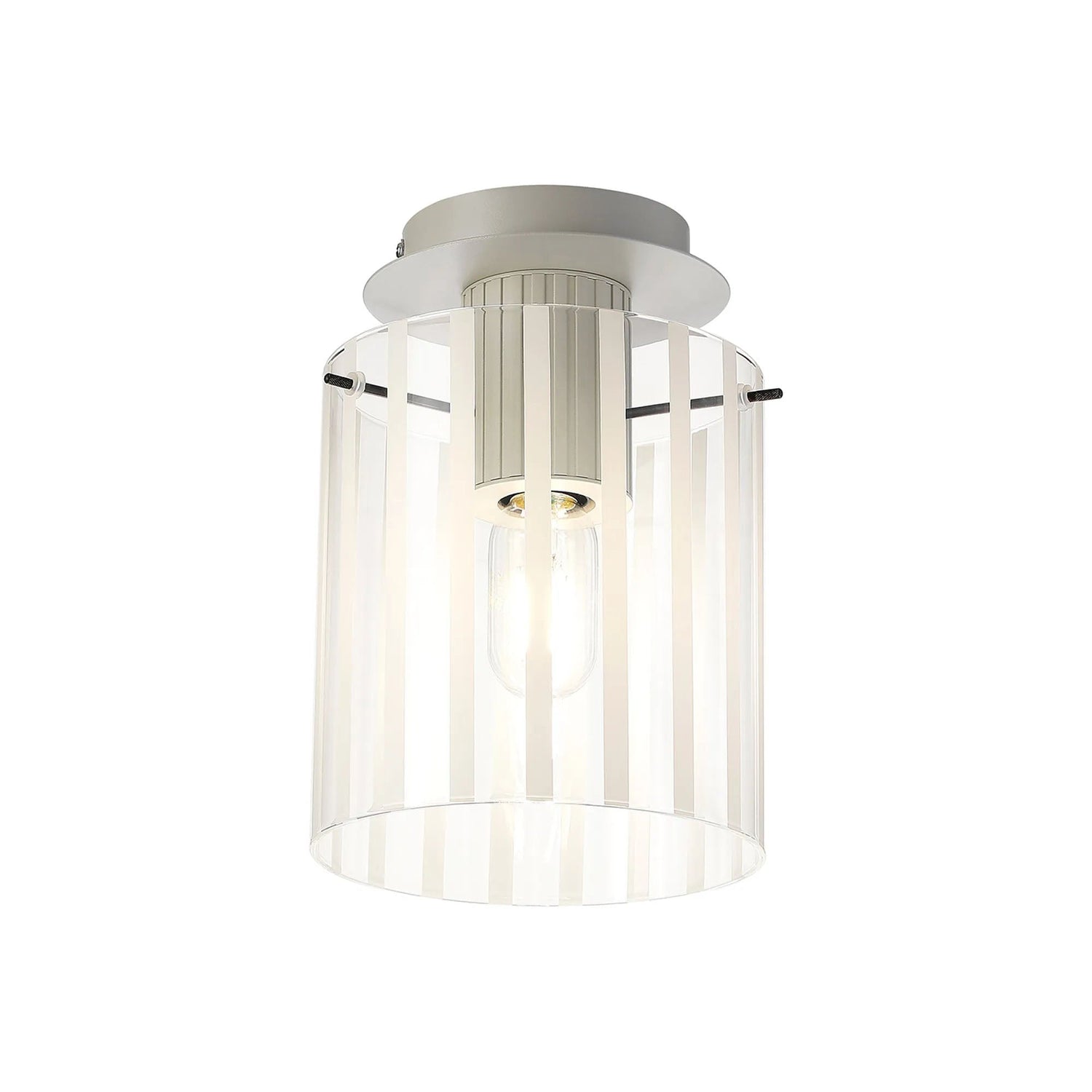 Aouchiche Round Ceiling Flush, 1 Light Flush Fitting E27, Beige Stone/Frosted/Clear Wide Line Glass