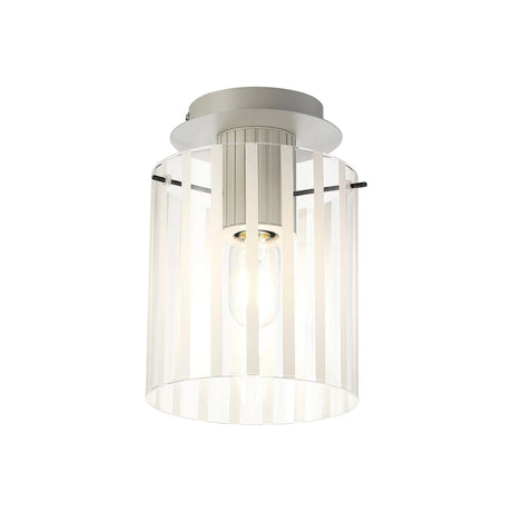 Aouchiche Round Ceiling Flush, 1 Light Flush Fitting E27, Beige Stone/Frosted/Clear Wide Line Glass