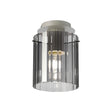 Aouchiche Round Ceiling Flush, 1 Light Flush Fitting E27, Beige Stone/Smoke Wide Line Glass