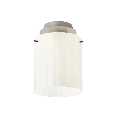 Aouchiche Round Ceiling Flush, 1 Light Flush Fitting E27, Beige Stone/Gloss White Wide Line Glass