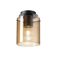 Aouchiche Round Ceiling Flush, 1 Light Flush Fitting E27, Dark Grey/Amber Narrow Line Glass