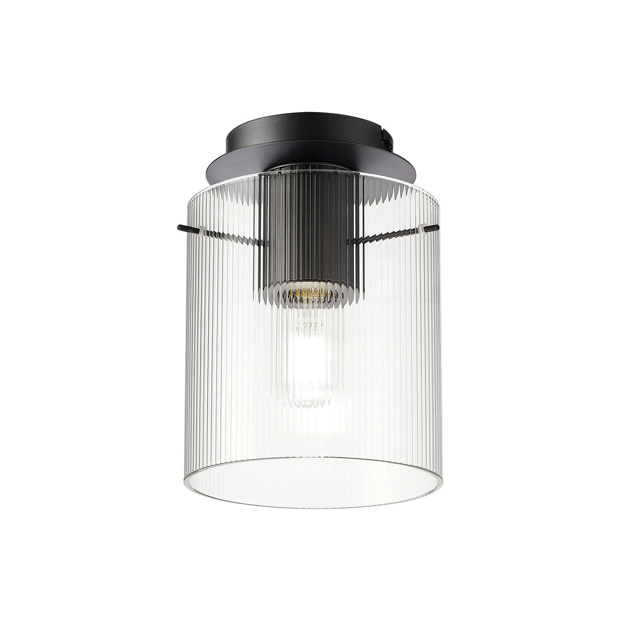 Aouchiche Round Ceiling Flush, 1 Light Flush Fitting E27, Dark Grey/Clear Narrow Line Glass