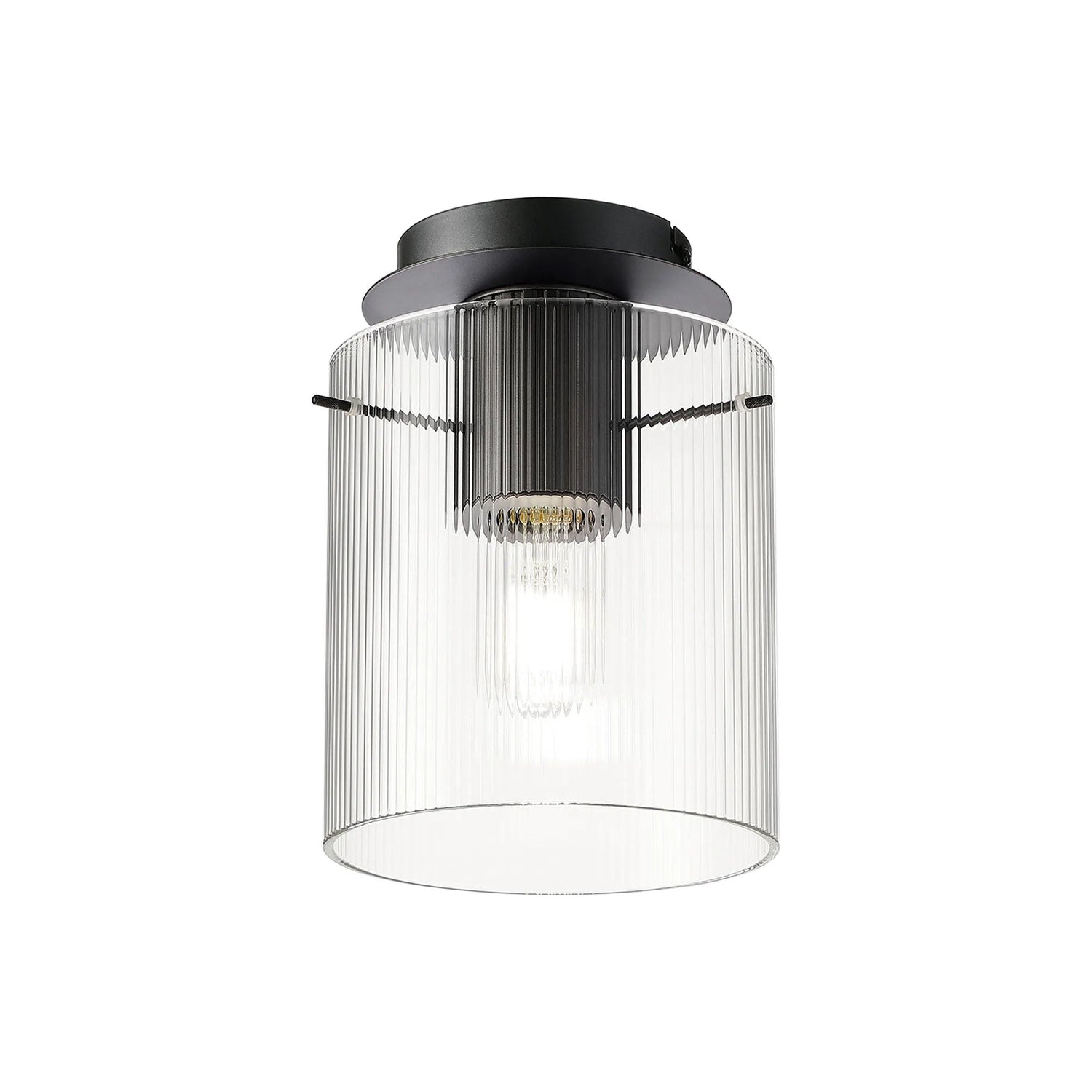Aouchiche Round Ceiling Flush, 1 Light Flush Fitting E27, Dark Grey/Clear Narrow Line Glass