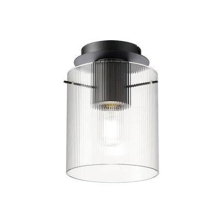 Aouchiche Round Ceiling Flush, 1 Light Flush Fitting E27, Dark Grey/Clear Narrow Line Glass