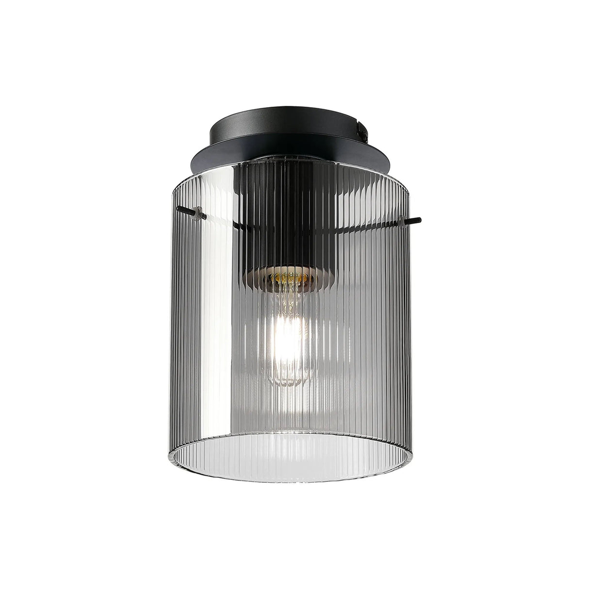 Aouchiche Round Ceiling Flush, 1 Light Flush Fitting E27, Dark Grey/Smoke Narrow Line Glass