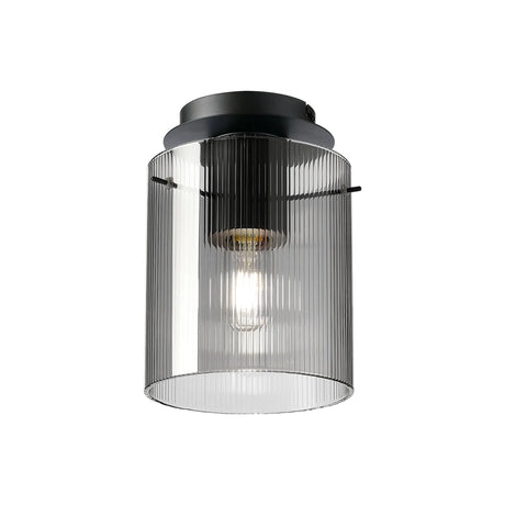 Aouchiche Round Ceiling Flush, 1 Light Flush Fitting E27, Dark Grey/Smoke Narrow Line Glass