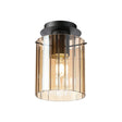 Aouchiche Round Ceiling Flush, 1 Light Flush Fitting E27, Dark Grey/Amber Wide Line Glass