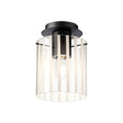 Aouchiche Round Ceiling Flush, 1 Light Flush Fitting E27, Dark Grey/Frosted/Clear Wide Line Glass