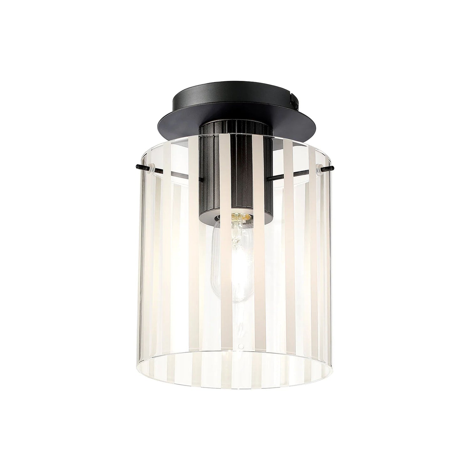 Aouchiche Round Ceiling Flush, 1 Light Flush Fitting E27, Dark Grey/Frosted/Clear Wide Line Glass
