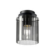 Aouchiche Round Ceiling Flush, 1 Light Flush Fitting E27, Dark Grey/Smoke Wide Line Glass