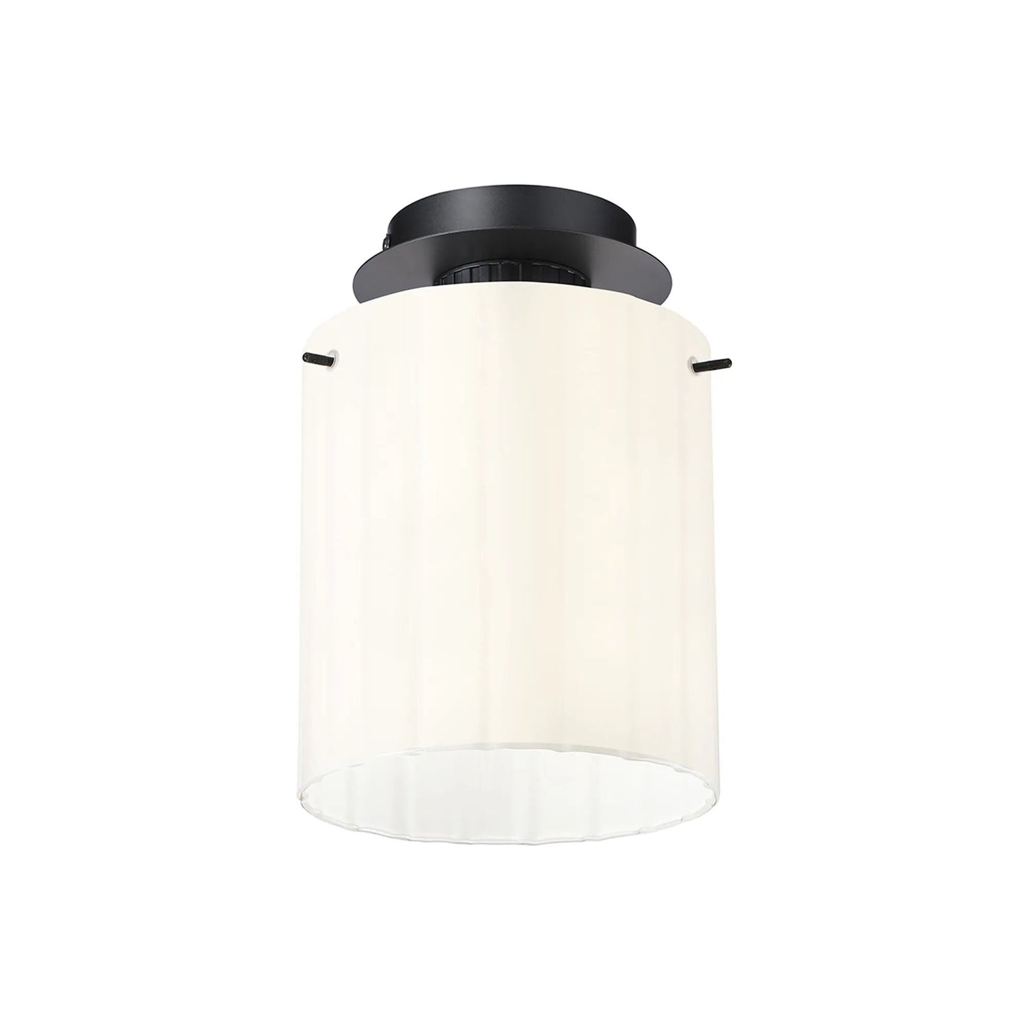 Aouchiche Round Ceiling Flush, 1 Light Flush Fitting E27, Dark Grey/Gloss White Wide Line Glass