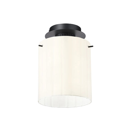 Aouchiche Round Ceiling Flush, 1 Light Flush Fitting E27, Dark Grey/Gloss White Wide Line Glass