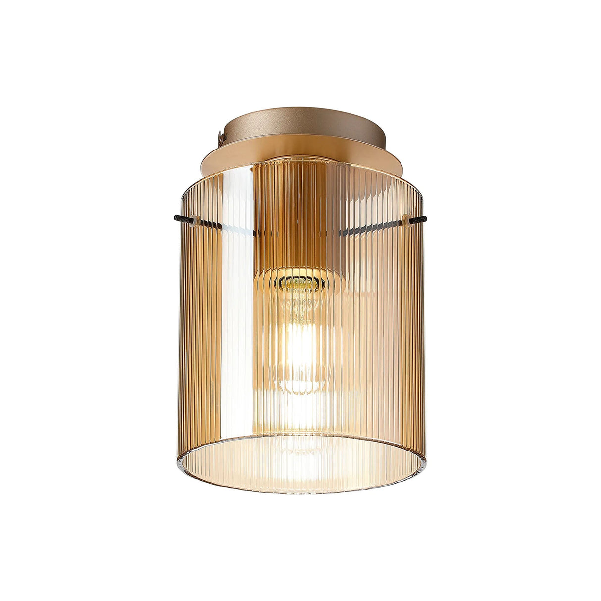 Aouchiche Round Ceiling Flush, 1 Light Flush Fitting E27, Light Gold/Amber Narrow Line Glass