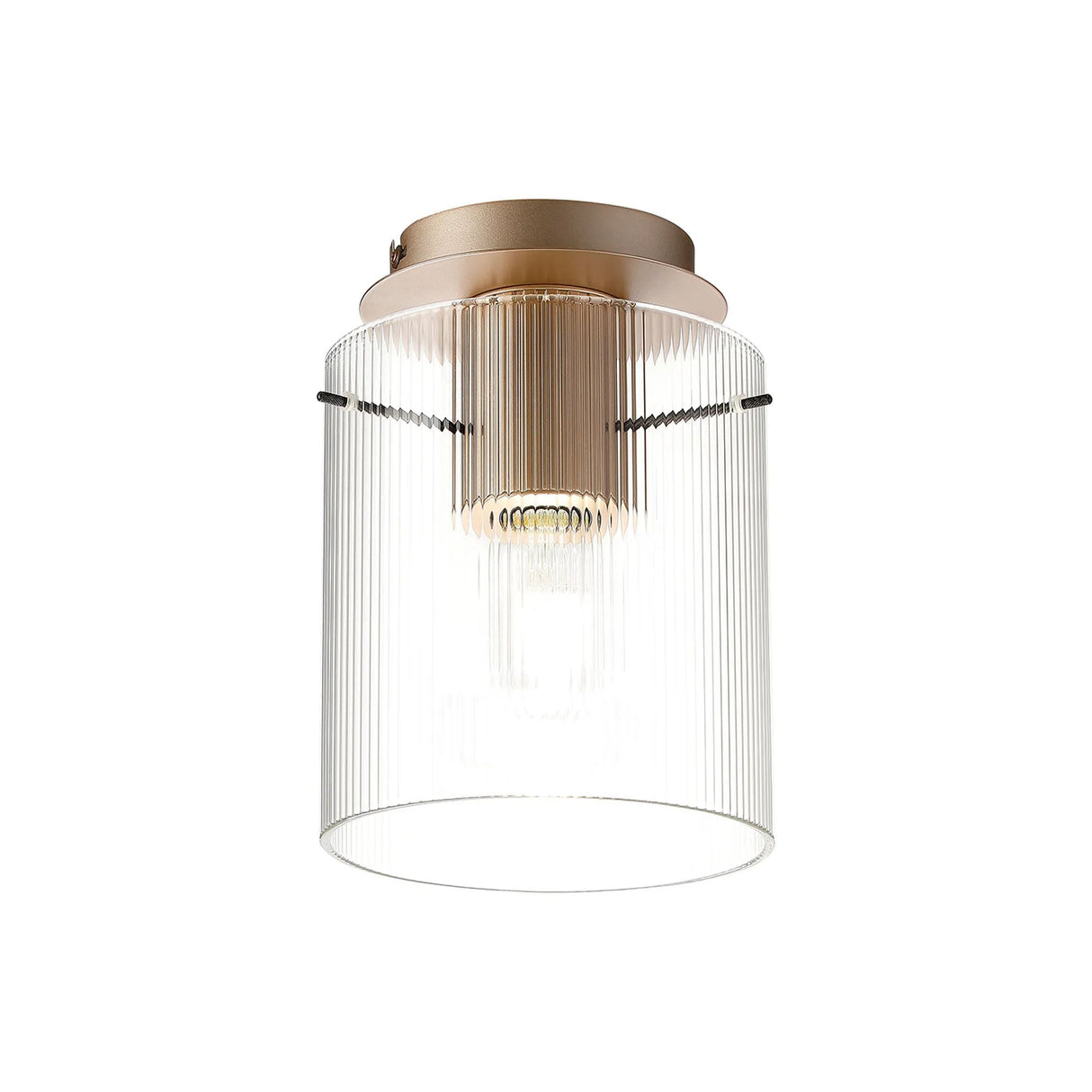 Aouchiche Round Ceiling Flush, 1 Light Flush Fitting E27, Light Gold/Clear Narrow Line Glass
