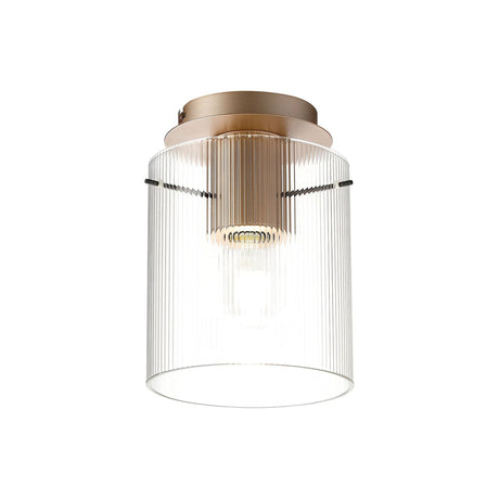 Aouchiche Round Ceiling Flush, 1 Light Flush Fitting E27, Light Gold/Clear Narrow Line Glass