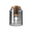 Aouchiche Round Ceiling Flush, 1 Light Flush Fitting E27, Light Gold/Smoke Narrow Line Glass