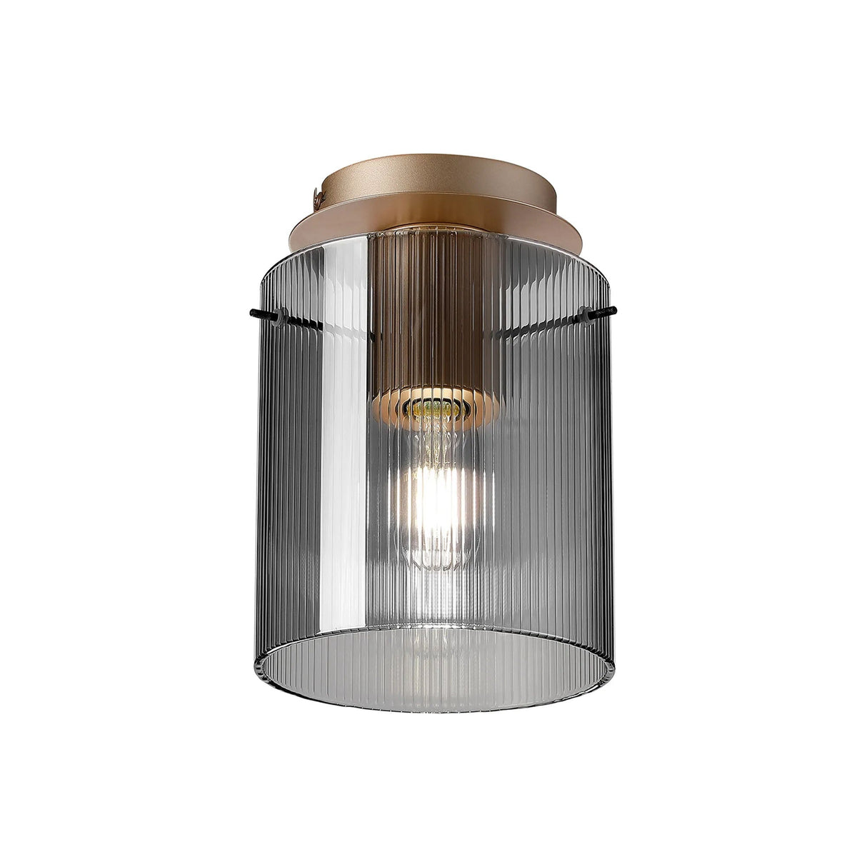 Aouchiche Round Ceiling Flush, 1 Light Flush Fitting E27, Light Gold/Smoke Narrow Line Glass