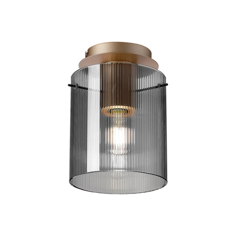 Aouchiche Round Ceiling Flush, 1 Light Flush Fitting E27, Light Gold/Smoke Narrow Line Glass
